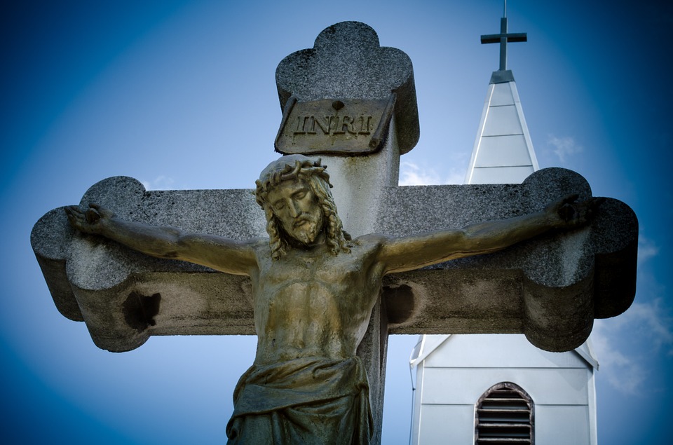 Jesus on Cross with church steeple